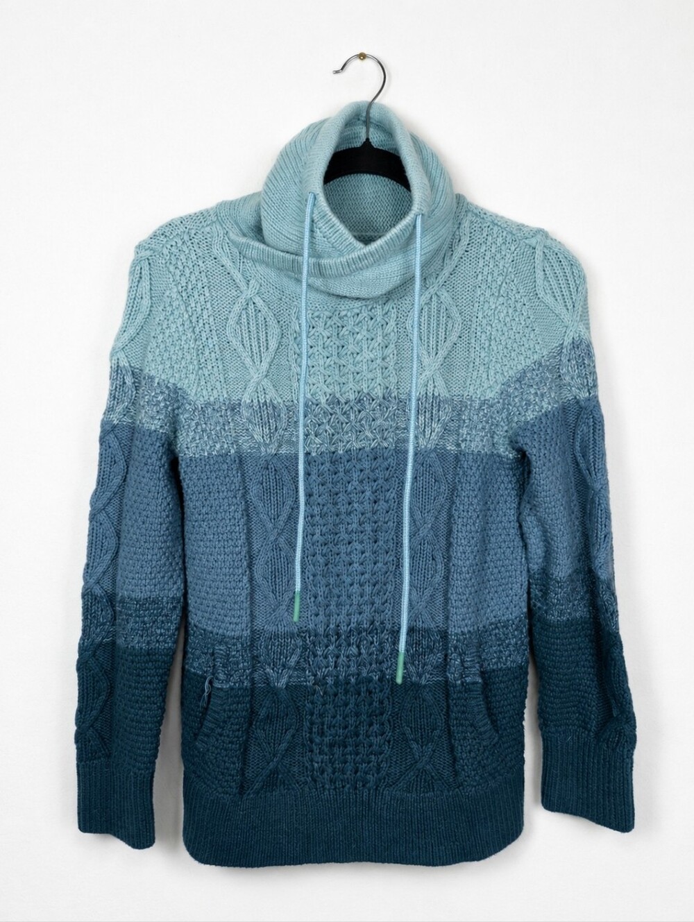L.L.Bean Signature 100% Cotton Ombre Cable Knit Cowl Neck Fisherman Sweater XS